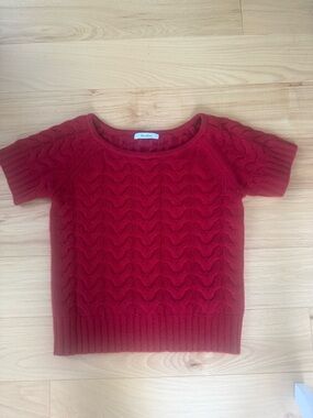 MaxMara Red Cable-Knit Short Sleeve Top